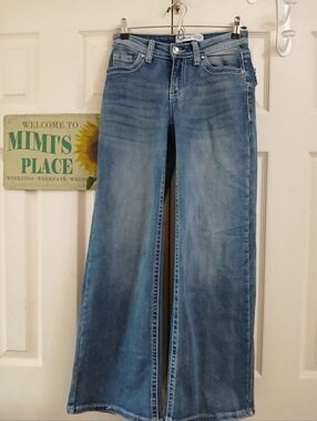 Telepatia Wide Leg Jeans Blue Denim US Size 3 Rhinestone Button GR25015 Wom Y